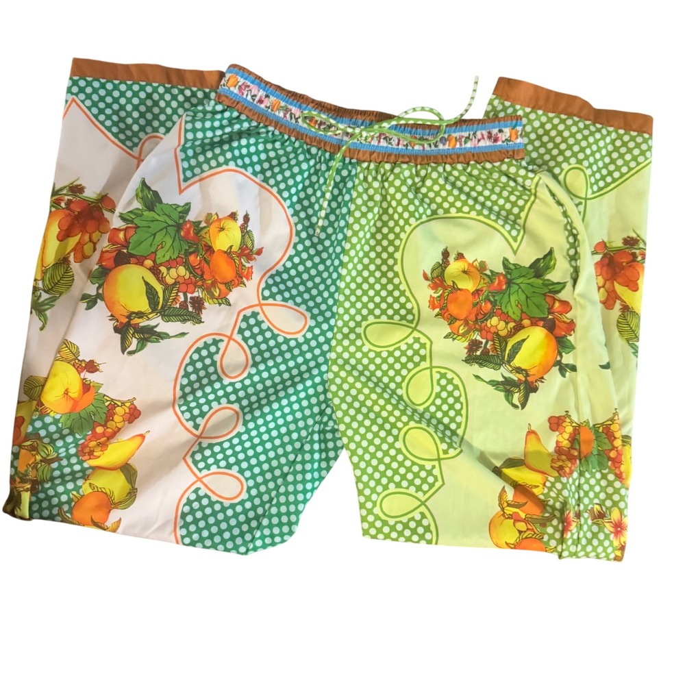 Fruit Polka Dot Wide Leg Market Pants Green White Fruit Print Lounge Trousers